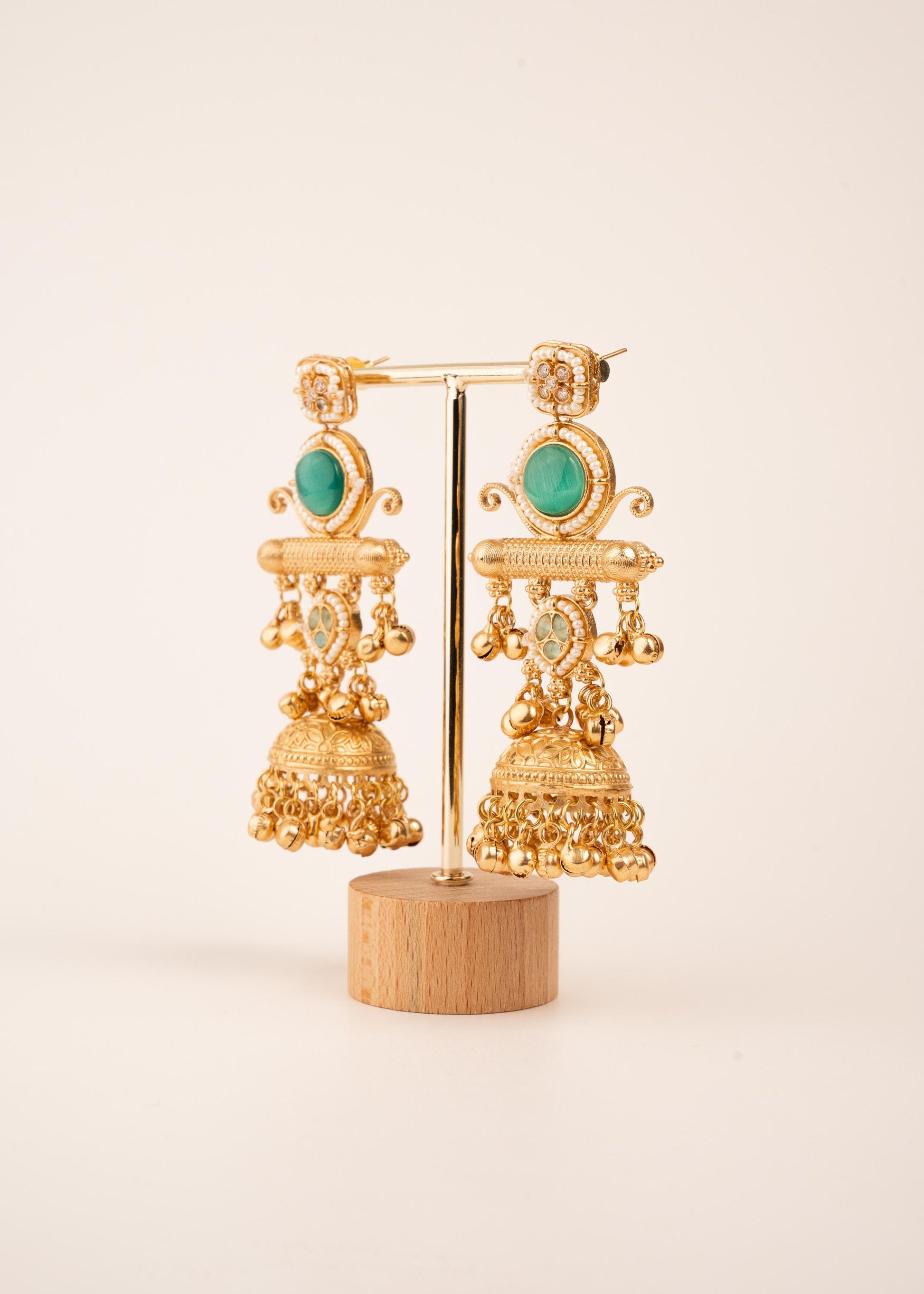 Gold Plated Kashmiri Earrings/ Ghungroo Earrings/ Indian Jewelry/ Kundan Polki Earrings/ Antique Gold Jhumkas/  Dangler Earrings/ Pink/ Ruby (etsy image id: 8043428337)