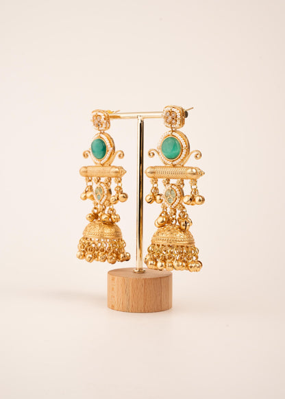 Gold Plated Kashmiri Earrings/ Ghungroo Earrings/ Indian Jewelry/ Kundan Polki Earrings/ Antique Gold Jhumkas/  Dangler Earrings/ Pink/ Ruby (etsy image id: 8043428337)
