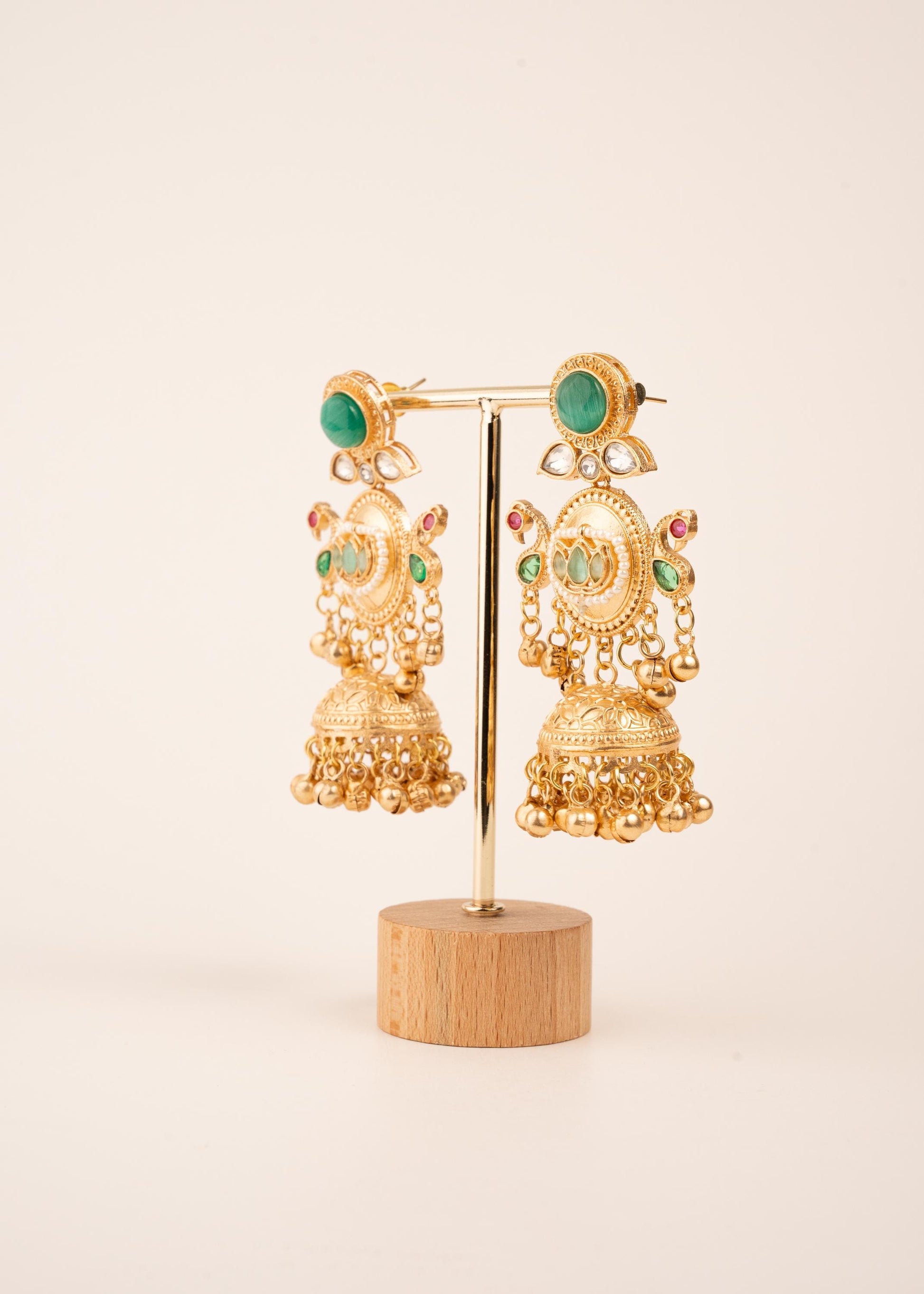 Kashmiri Kundan Jhumka Earrings/ Antique Gold Earrings/ Ghungroo Earrings/ Trendy Jewelry/ Long Earrings/ Viral Kashmiri Earrings/ Emerald (etsy image id: 8043442393)