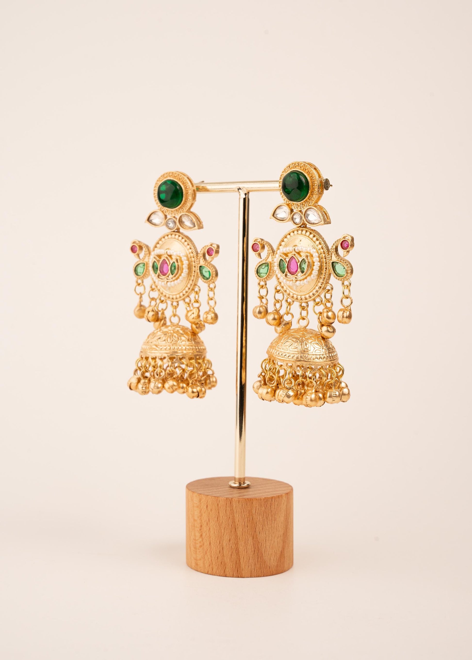 Kashmiri Kundan Jhumka Earrings/ Antique Gold Earrings/ Ghungroo Earrings/ Trendy Jewelry/ Long Earrings/ Viral Kashmiri Earrings/ Emerald (etsy image id: 8043445529)