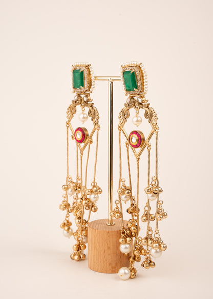 Gold Plated Kashmiri Earrings/ Viral Kashmiri Earrings/ Statement Earrings/ Ghungroo Earrings/ Indian Jewelry/ Long Jhumka Chain Earrings (etsy image id: 8043469099)