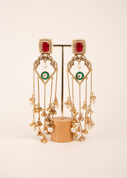 Gold Plated Kashmiri Earrings/ Viral Kashmiri Earrings/ Statement Earrings/ Ghungroo Earrings/ Indian Jewelry/ Long Jhumka Chain Earrings (etsy image id: 8043474897)