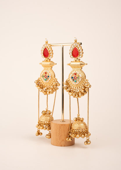 Sabyasachi Inspired Long Kashmiri Earrings/ Festive Gold Plated Long Jhumkas/ Bollywood Jewelry/ Indian Pakistani Jewelry/ Ghungroo Earrings (etsy image id: 8043503063)