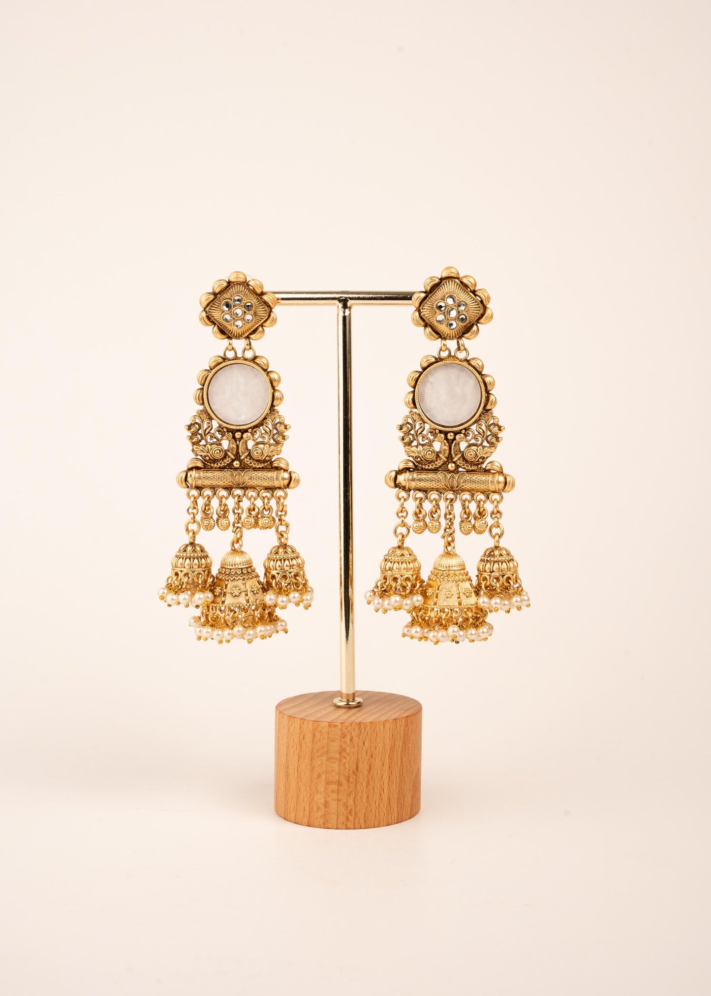Designer Kashimiri Temple Jhumka Earrings/ Ghungroo Earrings/ Sabyasachi Inspired Earrings/ Antique Gold Jhumka Earrings/ Emerald/ Ivory (etsy image id: 8043522607)