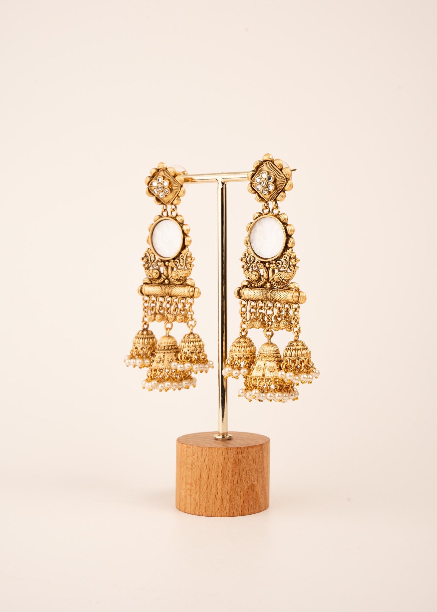 Designer Kashimiri Temple Jhumka Earrings/ Ghungroo Earrings/ Sabyasachi Inspired Earrings/ Antique Gold Jhumka Earrings/ Emerald/ Ivory (etsy image id: 8043522767)