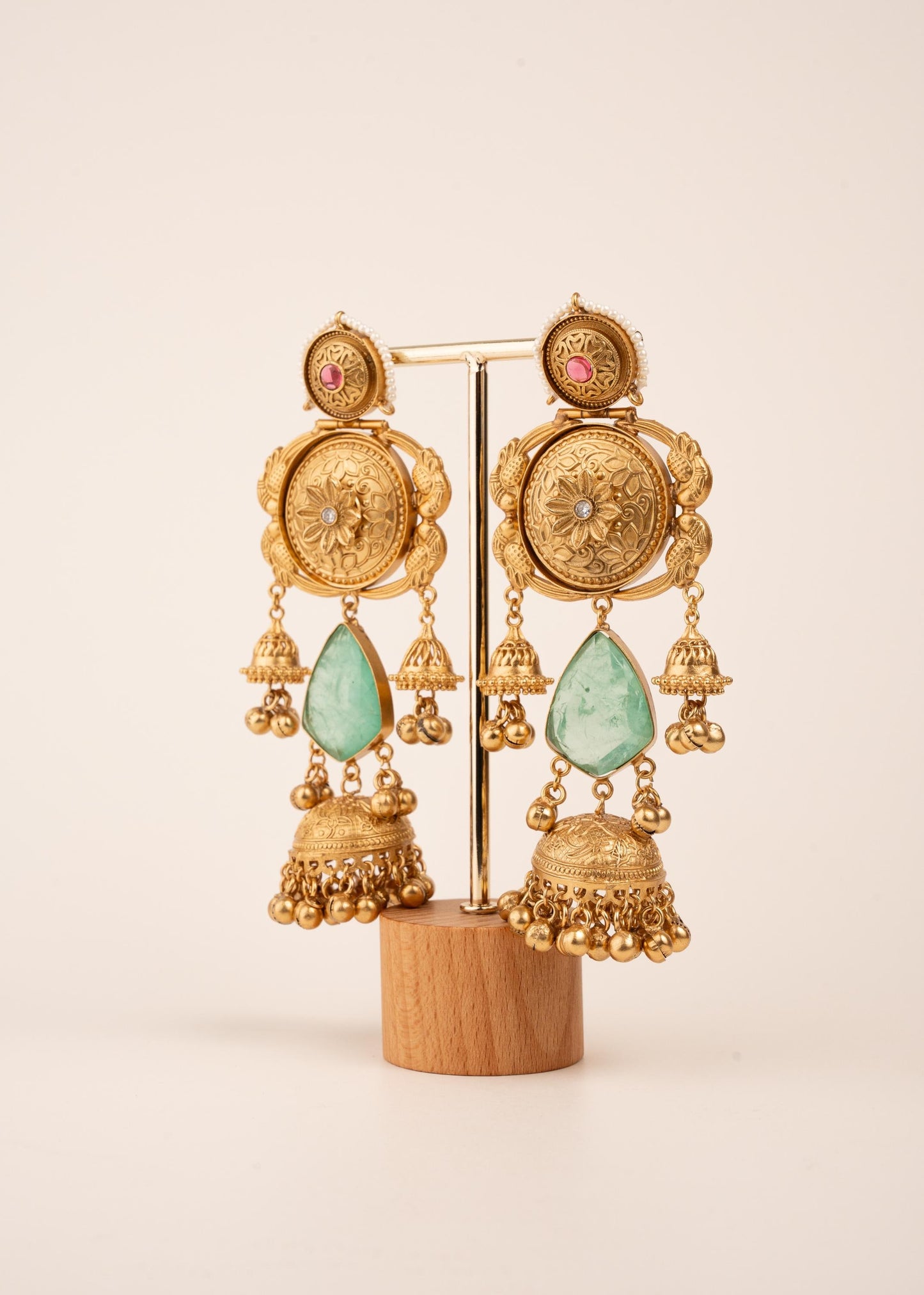 Kashmiri Gold Plated Chandbali Jhumka Earrings/ Ghungroo Earrings/ Indian Earrings/ Blue/ Pink/ Teal/ Wedding Jewelry/ Pakistani Jewelry/ (etsy image id: 8043567681)