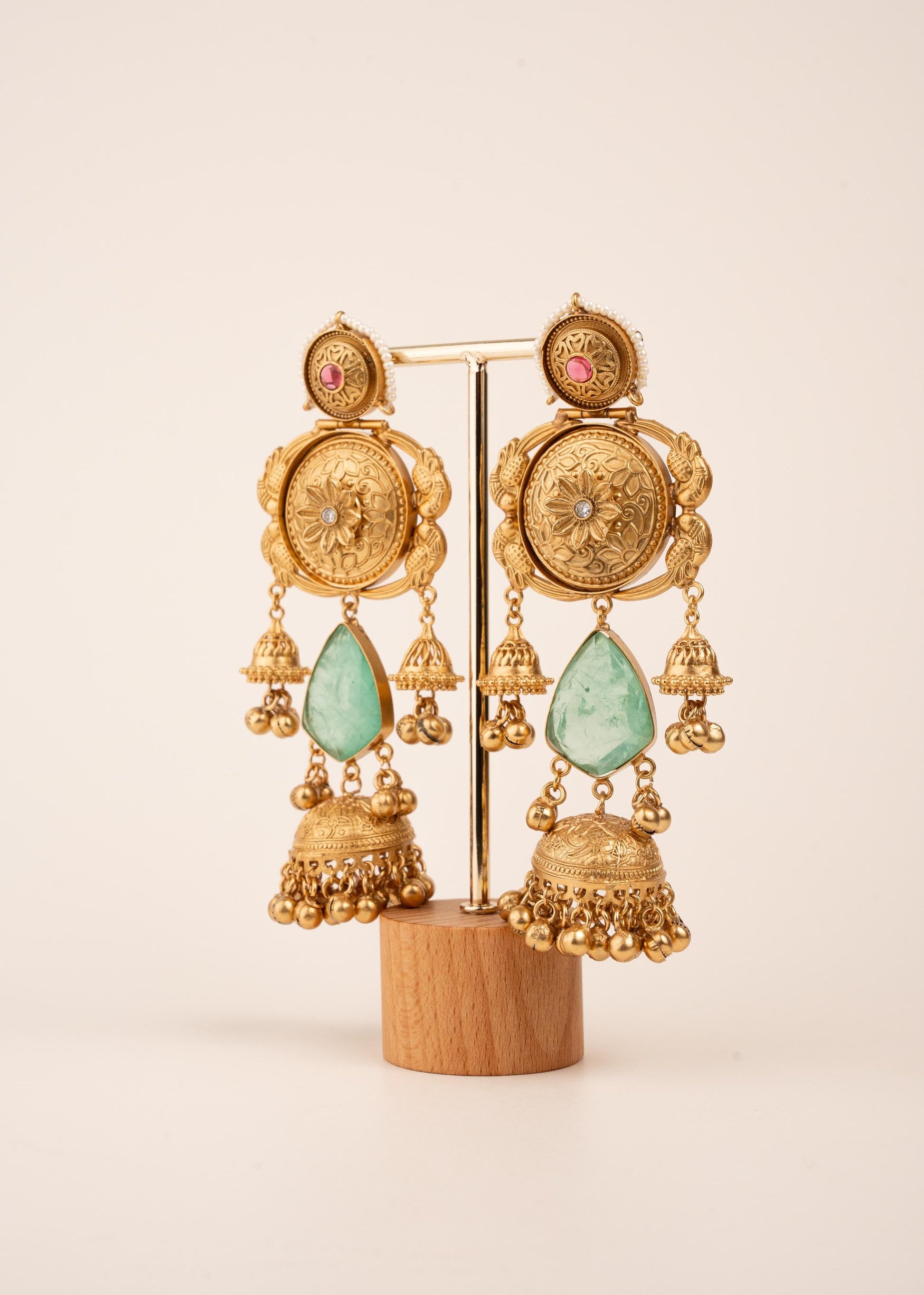 Kashmiri Gold Plated Chandbali Jhumka Earrings/ Ghungroo Earrings/ Indian Earrings/ Blue/ Pink/ Teal/ Wedding Jewelry/ Pakistani Jewelry/ (etsy image id: 8043567681)