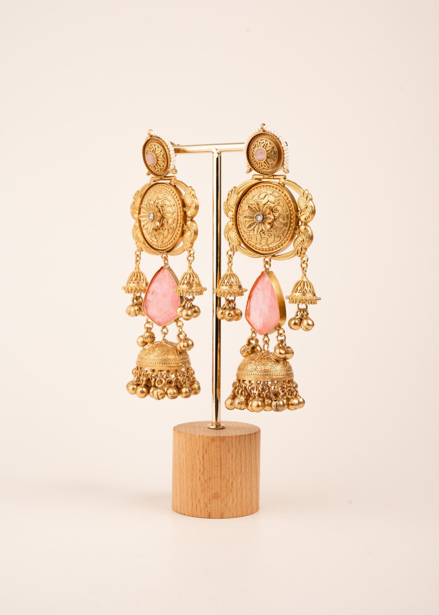 Kashmiri Gold Plated Chandbali Jhumka Earrings/ Ghungroo Earrings/ Indian Earrings/ Blue/ Pink/ Teal/ Wedding Jewelry/ Pakistani Jewelry/ (etsy image id: 8043568233)