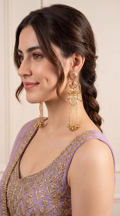 Kashmiri Jhumka Earrings/ Ghungroo Earrings/ Desi Jewelry/ Statement Earrings/ Vintage Kashmiri Earrings/ Gold Ethnic Earrings/ Ruby/ Green (etsy image id: 8047168757)