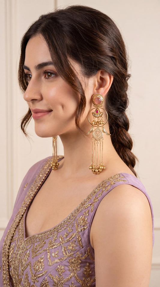 Kashmiri Jhumka Earrings/ Ghungroo Earrings/ Desi Jewelry/ Statement Earrings/ Vintage Kashmiri Earrings/ Gold Ethnic Earrings/ Ruby/ Green (etsy image id: 8047168757)