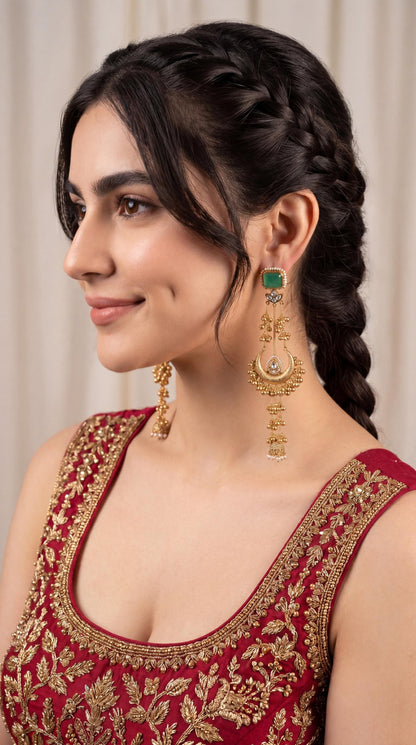 Premium detailed Kashmiri Chandbali Earrings/ Traditional Statement Earrings/ Ghungroo Earrings/ Kashmiri Long Earrings/ Ruby (etsy image id: 8047174987)