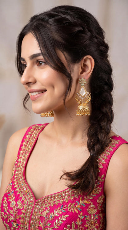 High Quality Kashmiri Earrings/ Ethnic Indian Jewelry/ Ghungroo Earrings/ Bridal Accessories/ Long Earrings/ Festive Desi Earrings/ Pink (etsy image id: 8047180447)