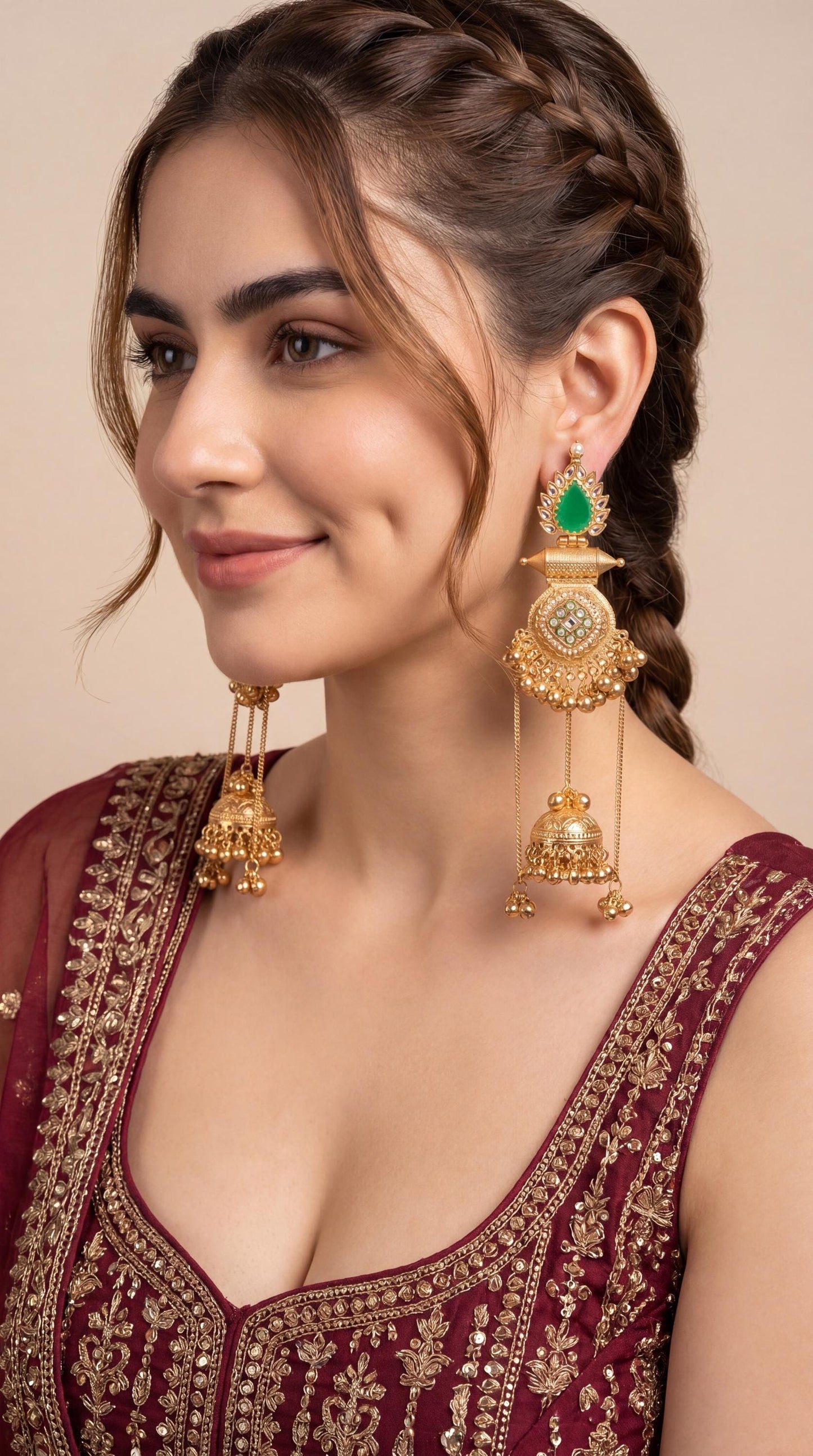 Sabyasachi Inspired Long Kashmiri Earrings/ Festive Gold Plated Long Jhumkas/ Bollywood Jewelry/ Indian Pakistani Jewelry/ Ghungroo Earrings (etsy image id: 8047183279)