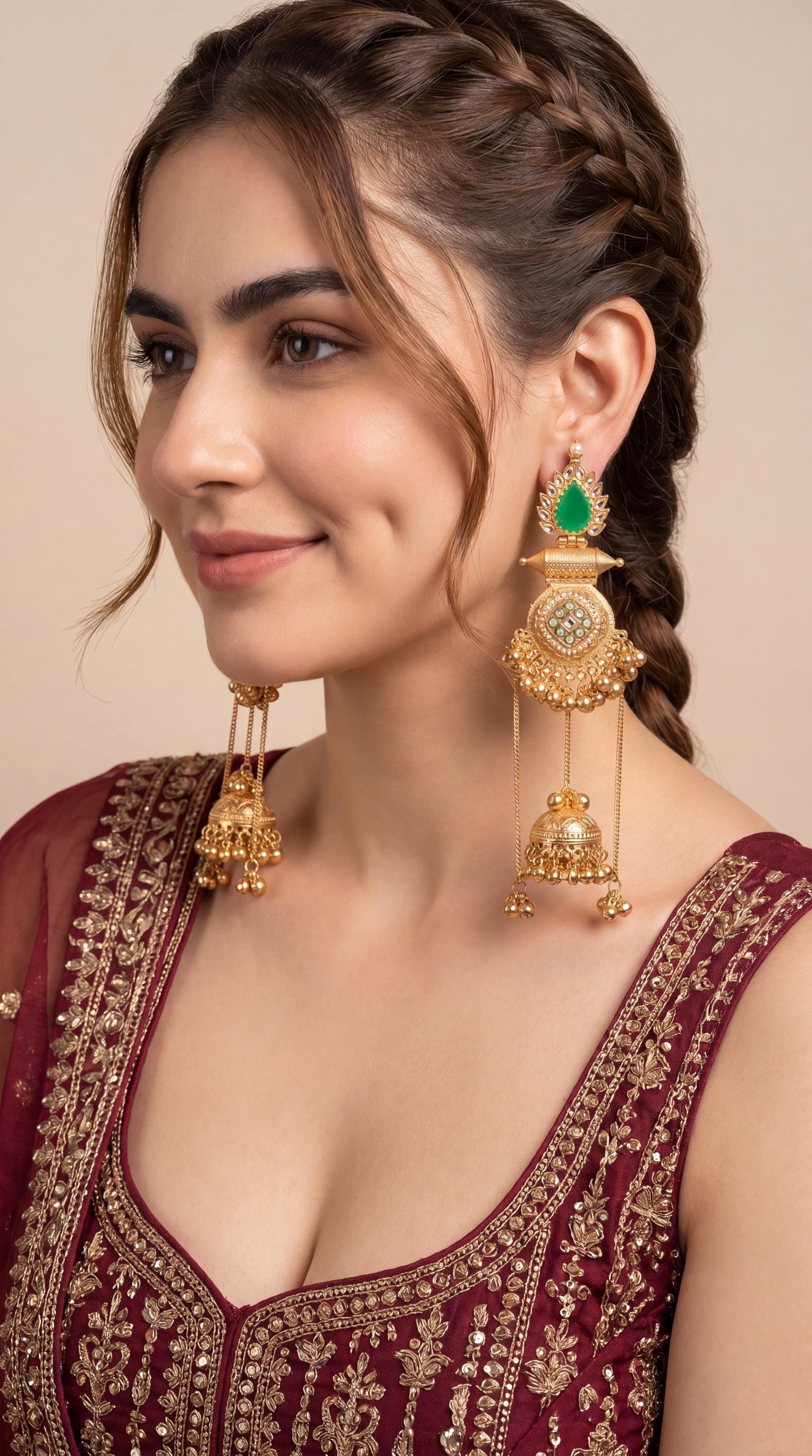 Sabyasachi Inspired Long Kashmiri Earrings/ Festive Gold Plated Long Jhumkas/ Bollywood Jewelry/ Indian Pakistani Jewelry/ Ghungroo Earrings (etsy image id: 8047183279)