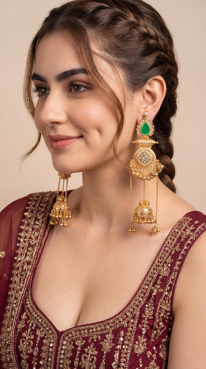 Sabyasachi Inspired Long Kashmiri Earrings/ Festive Gold Plated Long Jhumkas/ Bollywood Jewelry/ Indian Pakistani Jewelry/ Ghungroo Earrings (etsy image id: 8047183279)