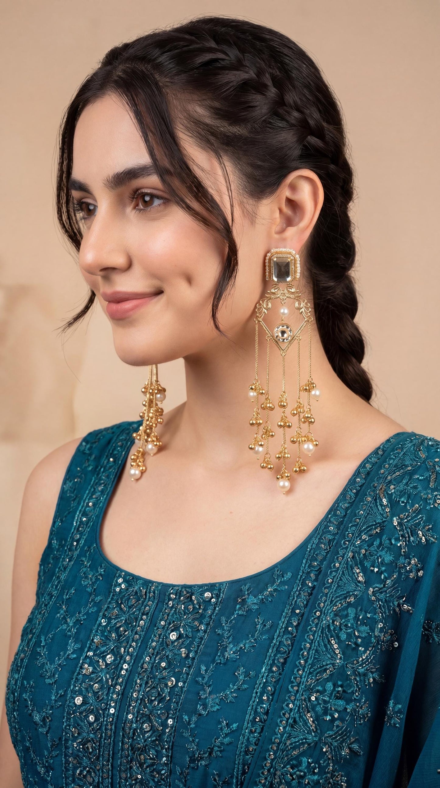 Gold Plated Kashmiri Earrings/ Viral Kashmiri Earrings/ Statement Earrings/ Ghungroo Earrings/ Indian Jewelry/ Long Jhumka Chain Earrings (etsy image id: 8047185427)