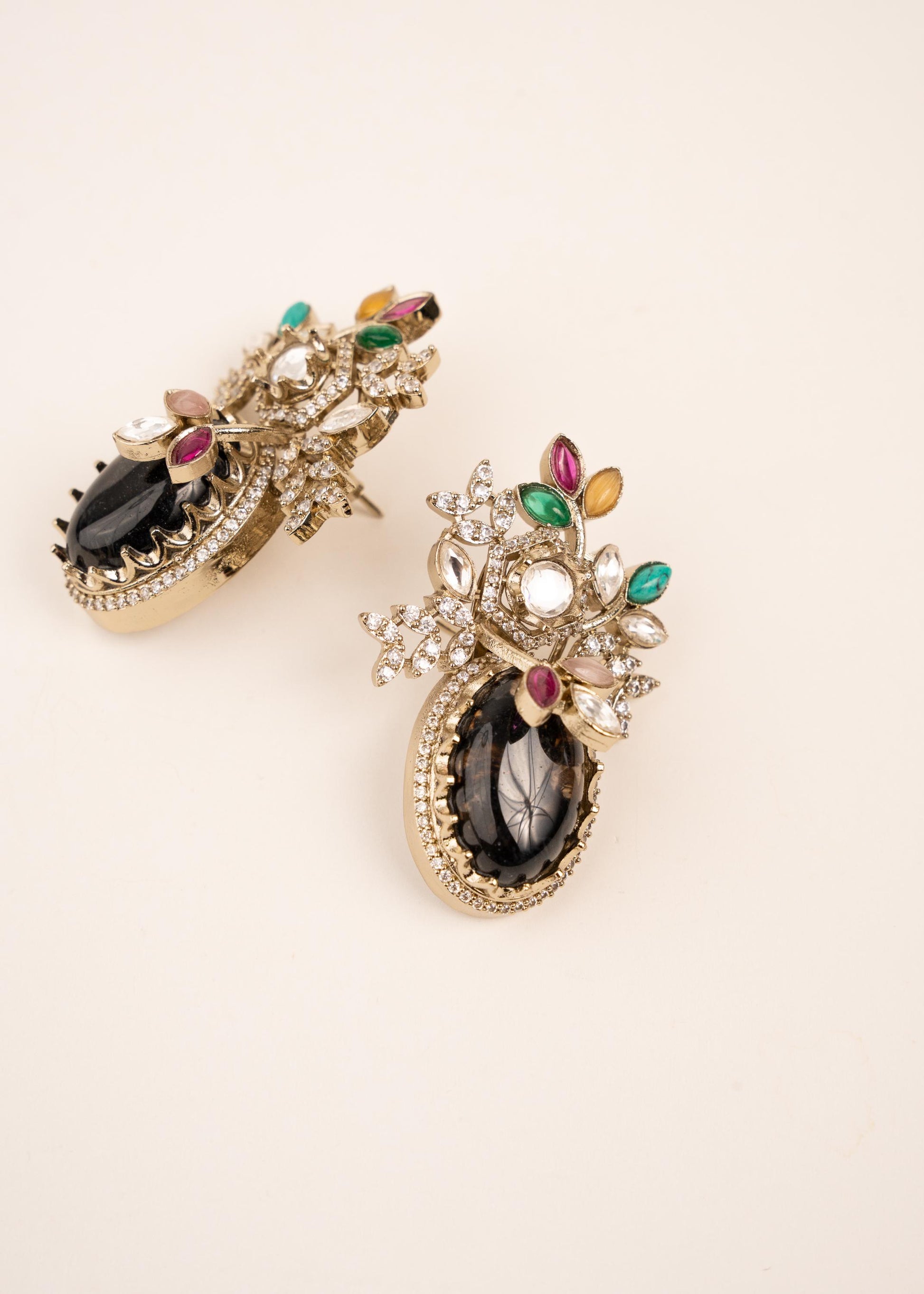 Sabyasachi Inspired Premium Kundan Earrings/ Indian Jewelry/ Bollywood Jewelry/ Trendy Marble Earrings/ Indo Western Studs/ Black/ Pink