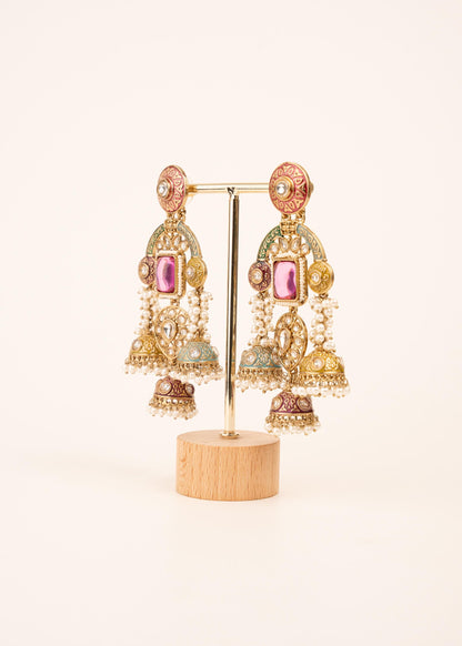 Premium Chandbali Chandelier Earrings/ Gold Plated Jhumkas/ Statement Earrings/ Oversized Earrings/ Trendy Earrings/ Indian Jewelry/ Green