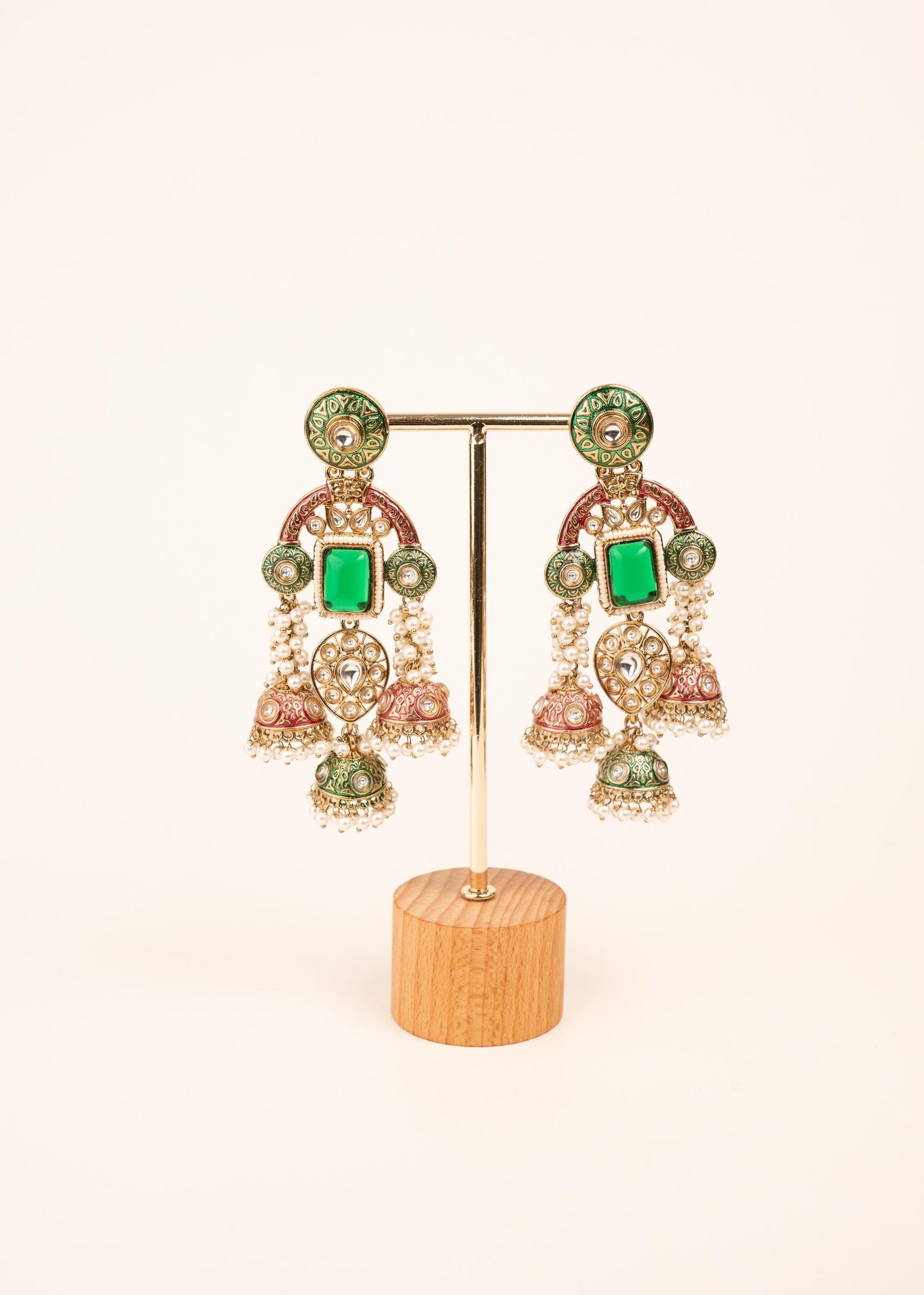 Premium Chandbali Chandelier Earrings/ Gold Plated Jhumkas/ Statement Earrings/ Oversized Earrings/ Trendy Earrings/ Indian Jewelry/ Green