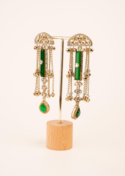 Premium Ghungroo Earrings/ Indian Jewelry/ Kashmiri Style Earrings/ Festive Wear/ Statement Earrings/ Indian Bridal Jewelry/ Ruby/ Green