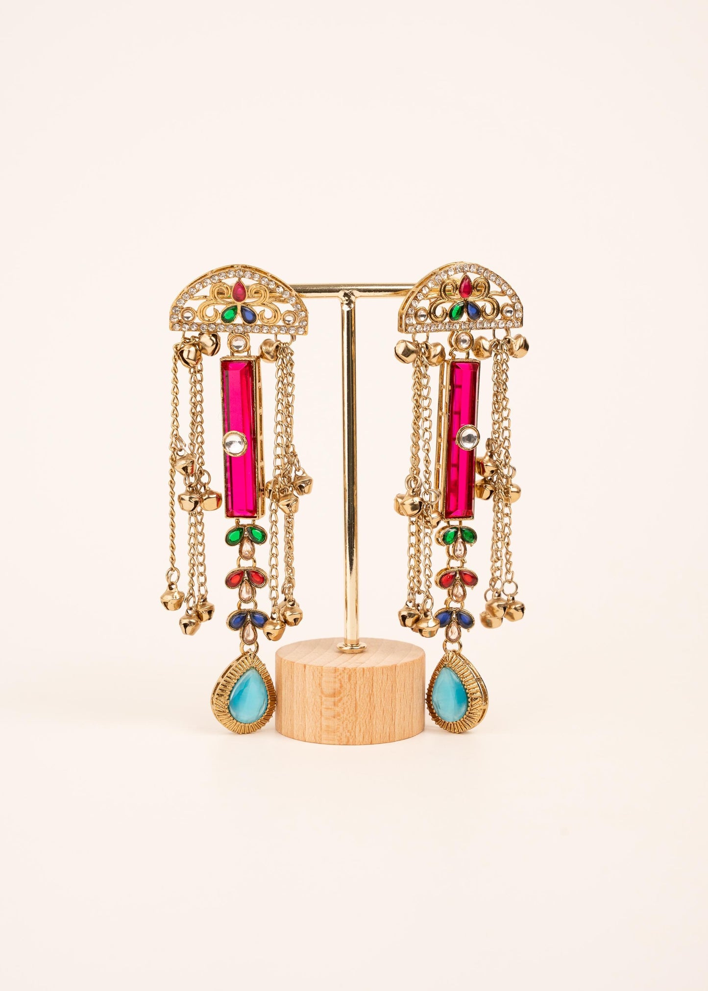 Premium Ghungroo Earrings/ Indian Jewelry/ Kashmiri Style Earrings/ Festive Wear/ Statement Earrings/ Indian Bridal Jewelry/ Ruby/ Green
