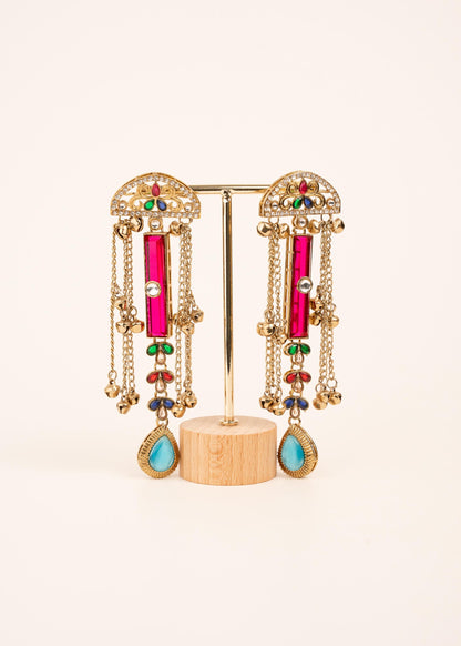 Premium Ghungroo Earrings/ Indian Jewelry/ Kashmiri Style Earrings/ Festive Wear/ Statement Earrings/ Indian Bridal Jewelry/ Ruby/ Green