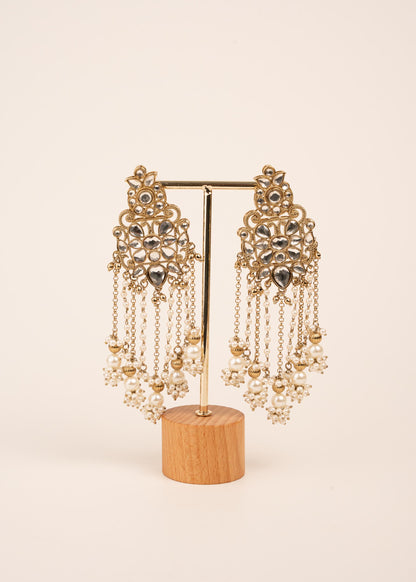 Luxury Kundan Pearl Drop Earrings/ Designer Chandbali Tassel Earrings/ Kundan Chandelier Earrings/ Pearl Fringe Statement Earrings