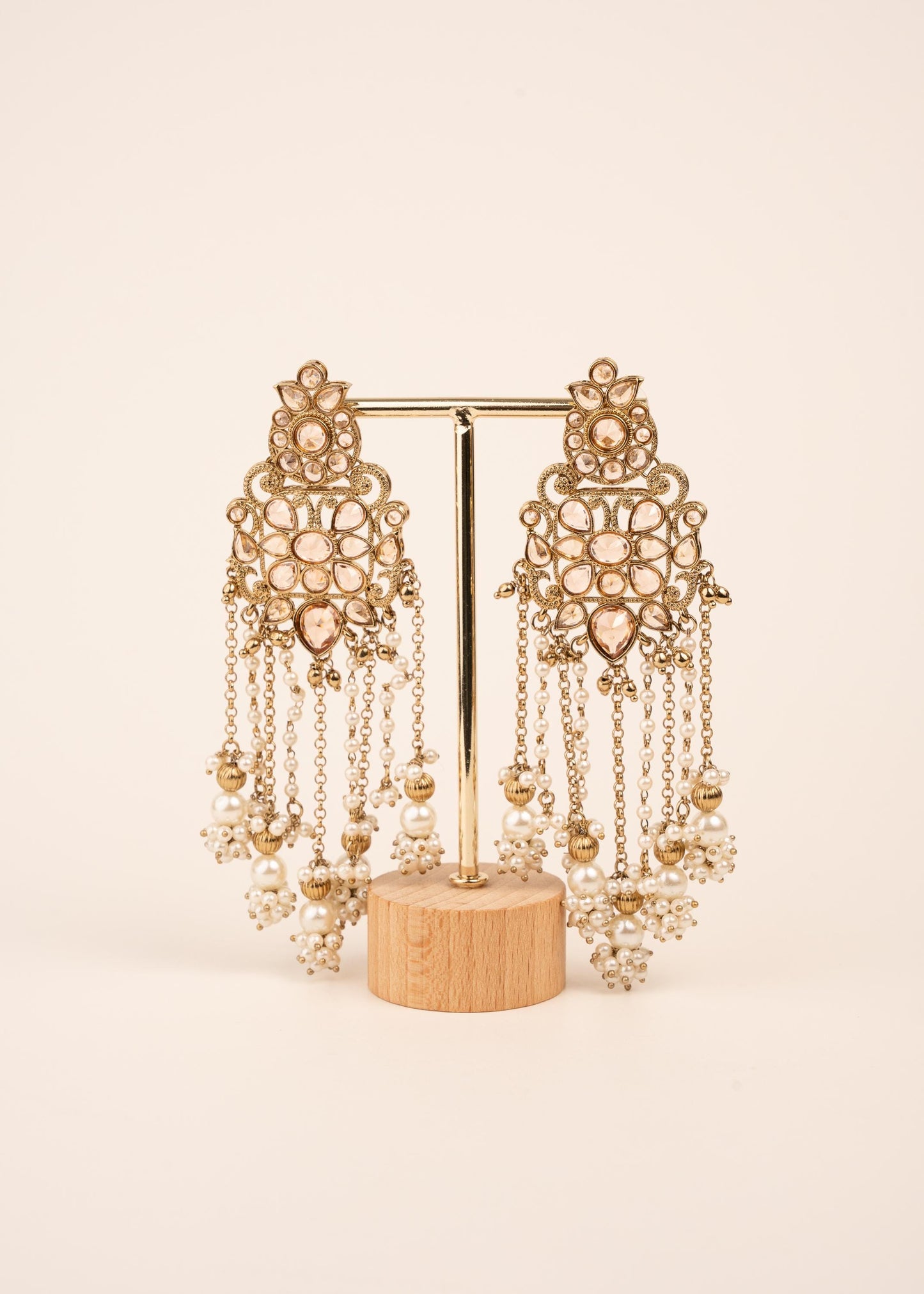 Luxury Kundan Pearl Drop Earrings/ Designer Chandbali Tassel Earrings/ Kundan Chandelier Earrings/ Pearl Fringe Statement Earrings