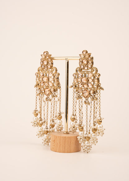 Luxury Kundan Pearl Drop Earrings/ Designer Chandbali Tassel Earrings/ Kundan Chandelier Earrings/ Pearl Fringe Statement Earrings