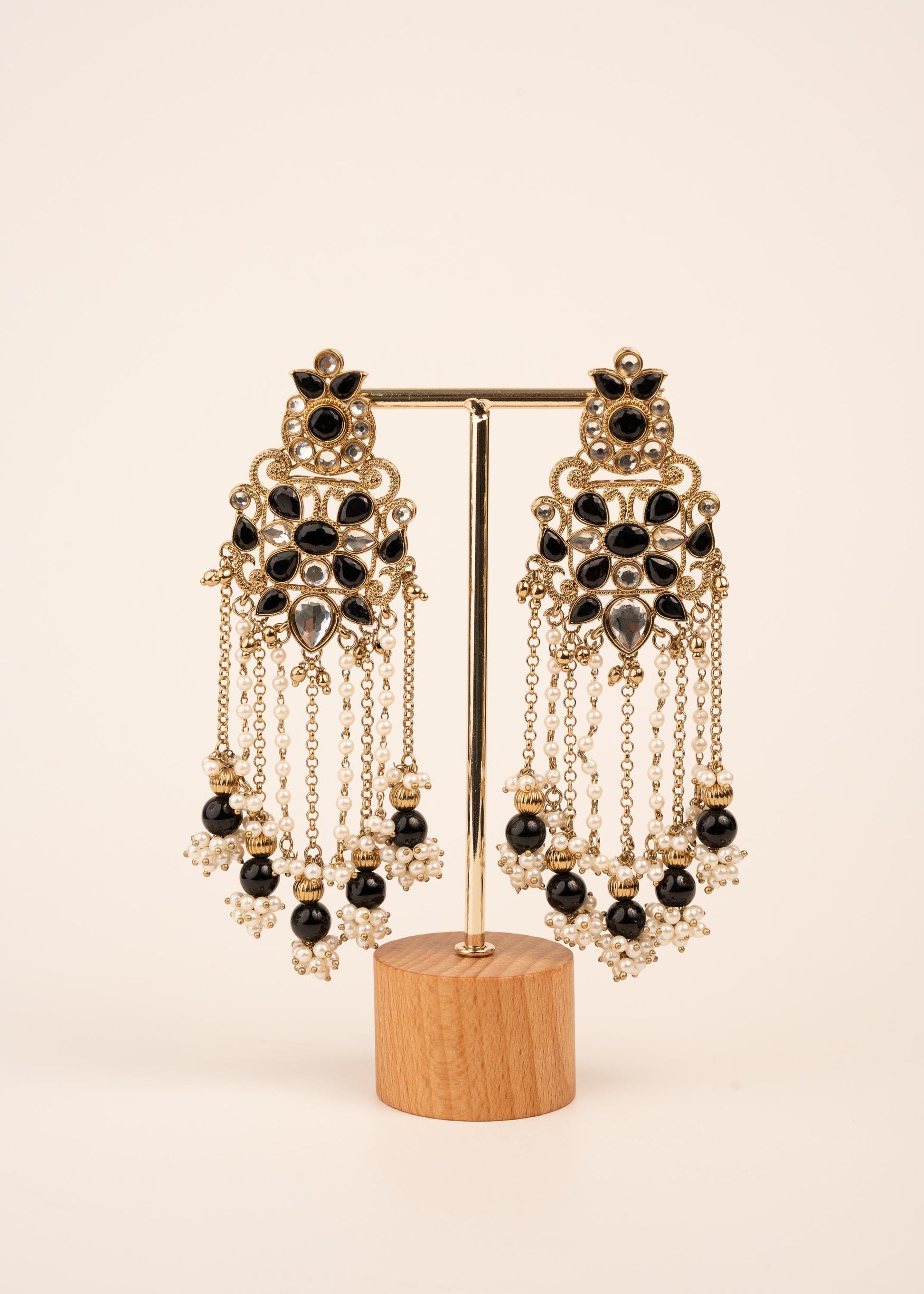 Luxury Kundan Pearl Drop Earrings/ Designer Chandbali Tassel Earrings/ Kundan Chandelier Earrings/ Pearl Fringe Statement Earrings