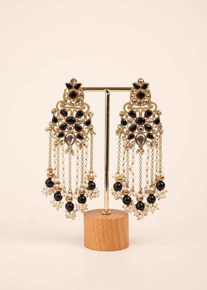 Luxury Kundan Pearl Drop Earrings/ Designer Chandbali Tassel Earrings/ Kundan Chandelier Earrings/ Pearl Fringe Statement Earrings