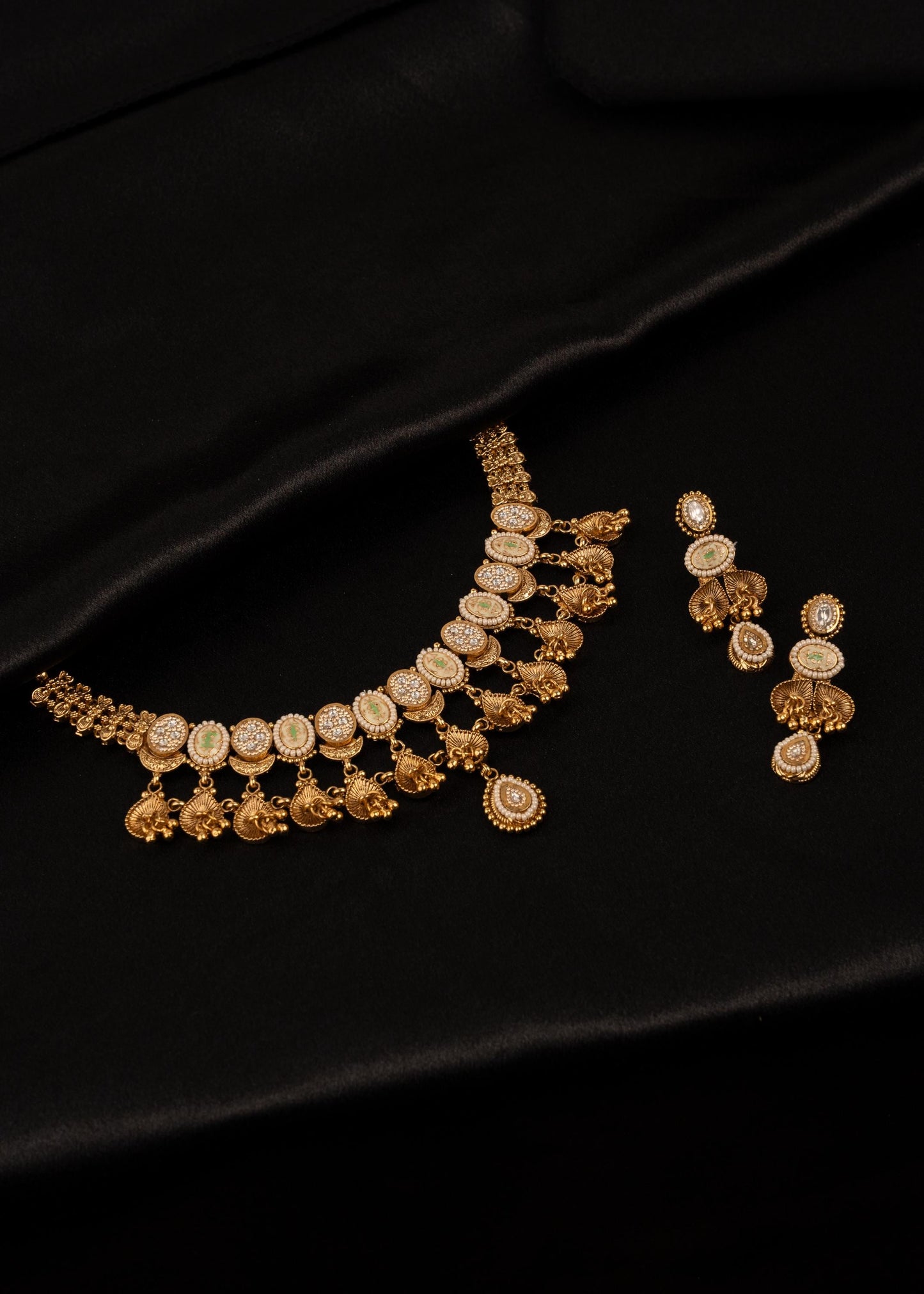 Premium Temple Jewelry Necklace Set/ South Indian Gold Plated Choker Necklace Set/ Traditional Peacock Motif Jewelry Set/ Antique Jewelry