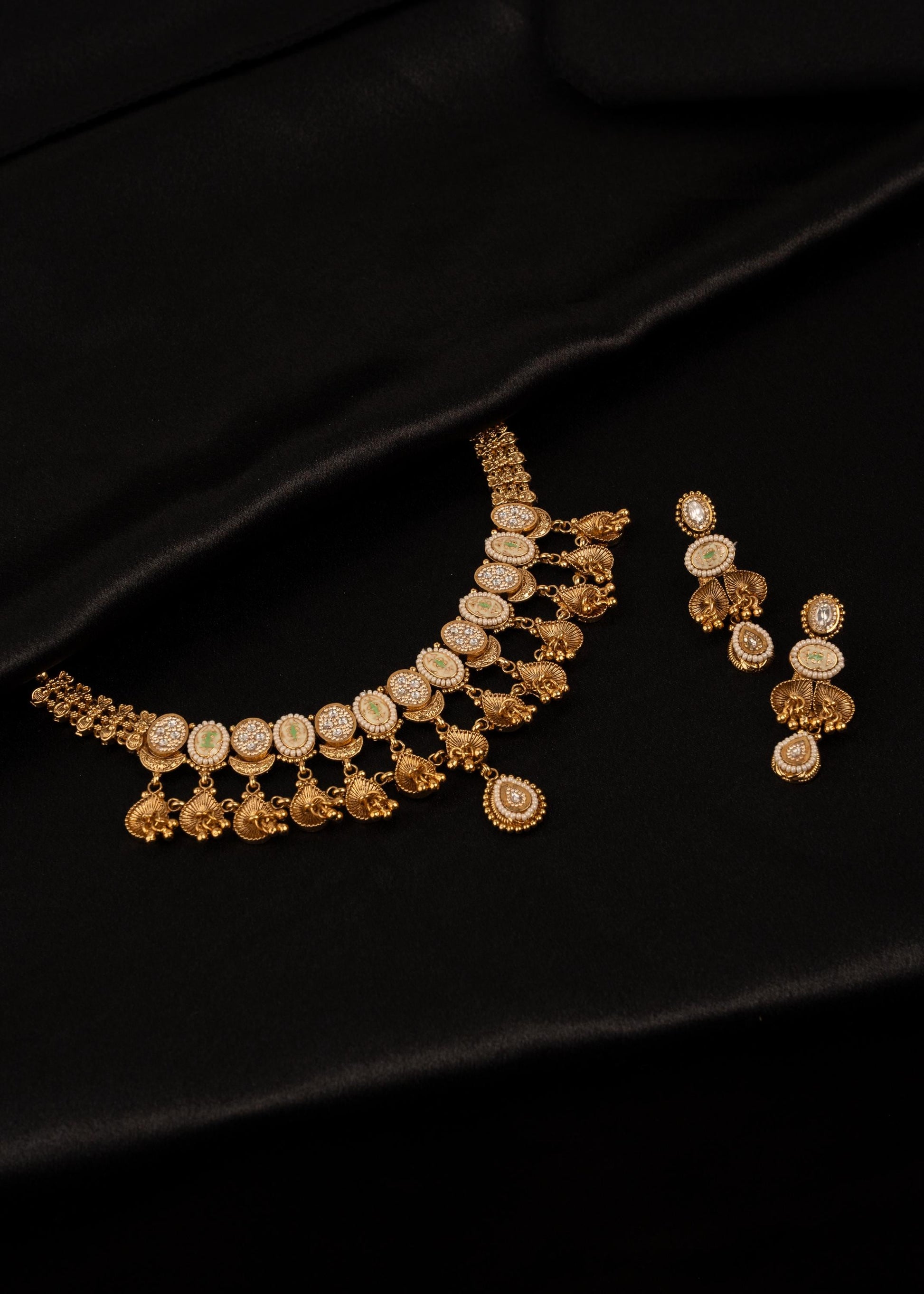 Premium Temple Jewelry Necklace Set/ South Indian Gold Plated Choker Necklace Set/ Traditional Peacock Motif Jewelry Set/ Antique Jewelry