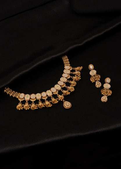 Premium Temple Jewelry Necklace Set/ South Indian Gold Plated Choker Necklace Set/ Traditional Peacock Motif Jewelry Set/ Antique Jewelry