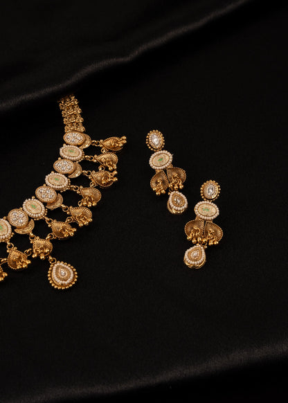 Premium Temple Jewelry Necklace Set/ South Indian Gold Plated Choker Necklace Set/ Traditional Peacock Motif Jewelry Set/ Antique Jewelry