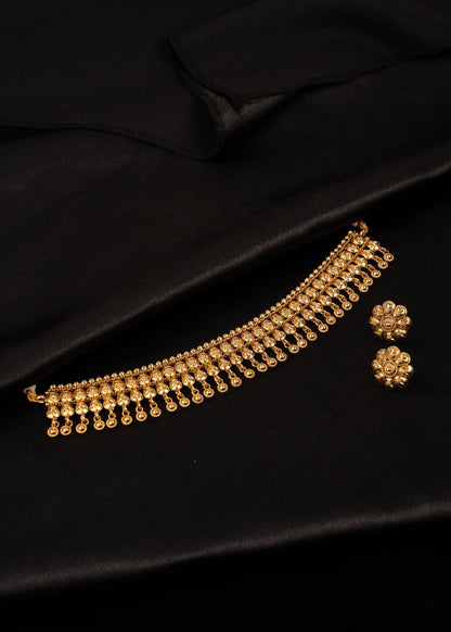 Premium Gold Plated Choker Necklace Set/ Traditional Indian Jewelry/ Wedding Necklace/ Temple Style Choker Set/ South Indian Choker Set