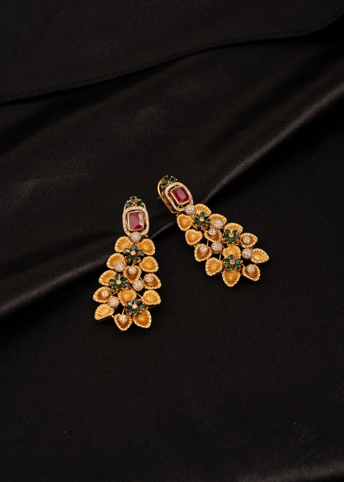 Sabyasachi Inspired Floral Earrings/ Floral Chandelier Earrings/ Gold Plated Statement Bridal Earrings/ Designer Earrings/ Wedding Jewelry