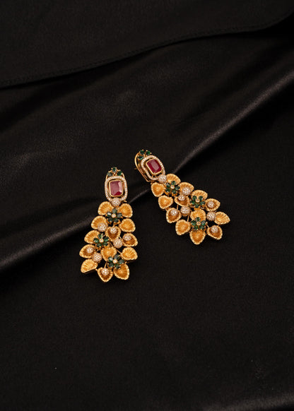 Sabyasachi Inspired Floral Earrings/ Floral Chandelier Earrings/ Gold Plated Statement Bridal Earrings/ Designer Earrings/ Wedding Jewelry