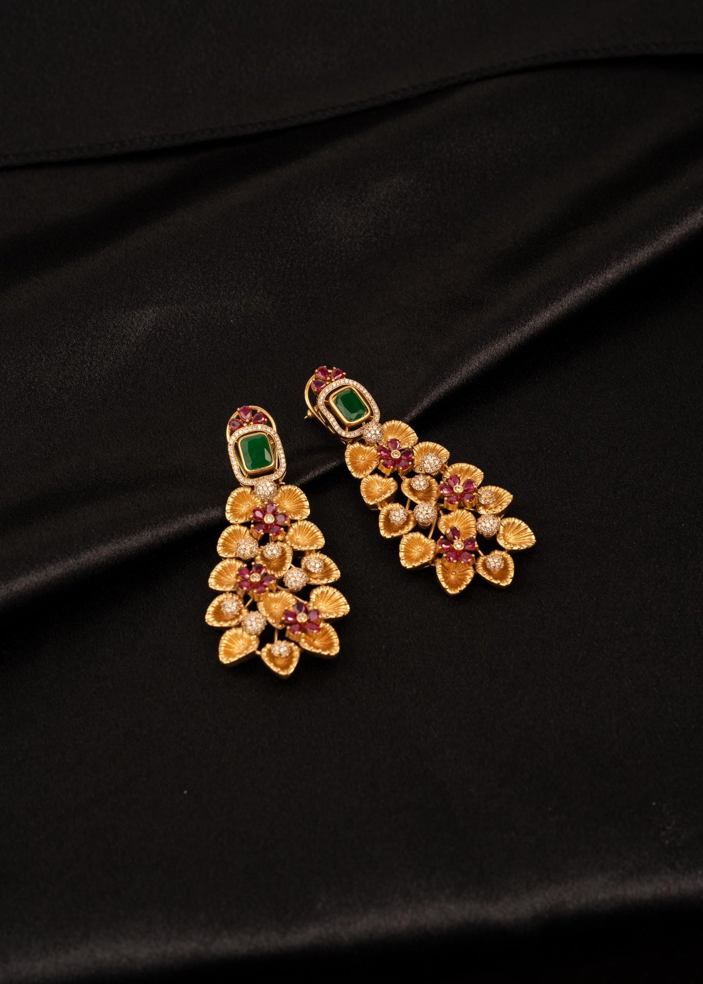 Sabyasachi Inspired Floral Earrings/ Floral Chandelier Earrings/ Gold Plated Statement Bridal Earrings/ Designer Earrings/ Wedding Jewelry