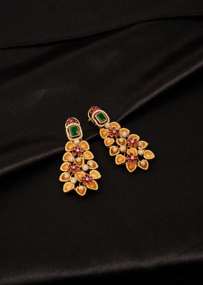 Sabyasachi Inspired Floral Earrings/ Floral Chandelier Earrings/ Gold Plated Statement Bridal Earrings/ Designer Earrings/ Wedding Jewelry