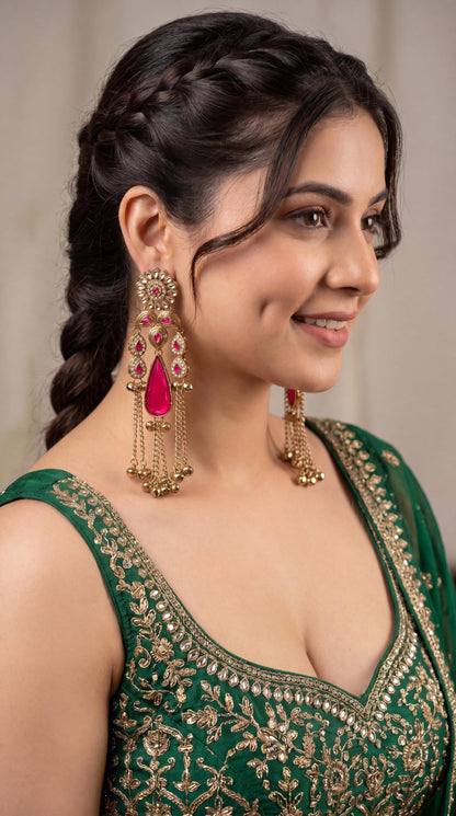 Viral Kashmiri Kundan Earrings/ Ghungroo Earrings/ Traditional Indian Earrings/ Gold Plated Statement Earrings/ Kundan Polki Earrings