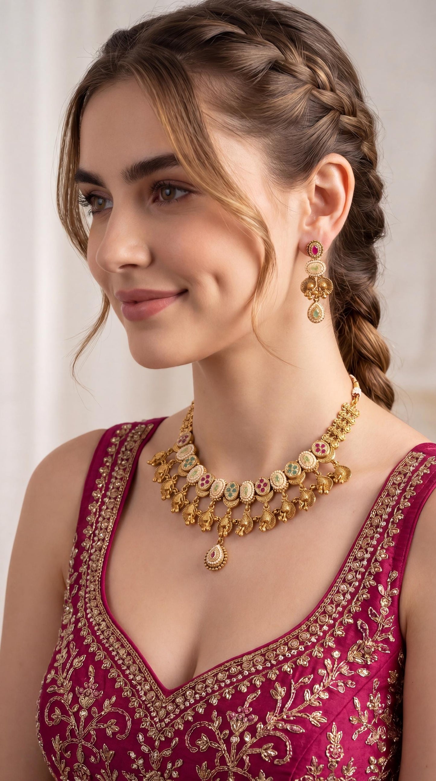Premium Temple Jewelry Necklace Set/ South Indian Gold Plated Choker Necklace Set/ Traditional Peacock Motif Jewelry Set/ Antique Jewelry