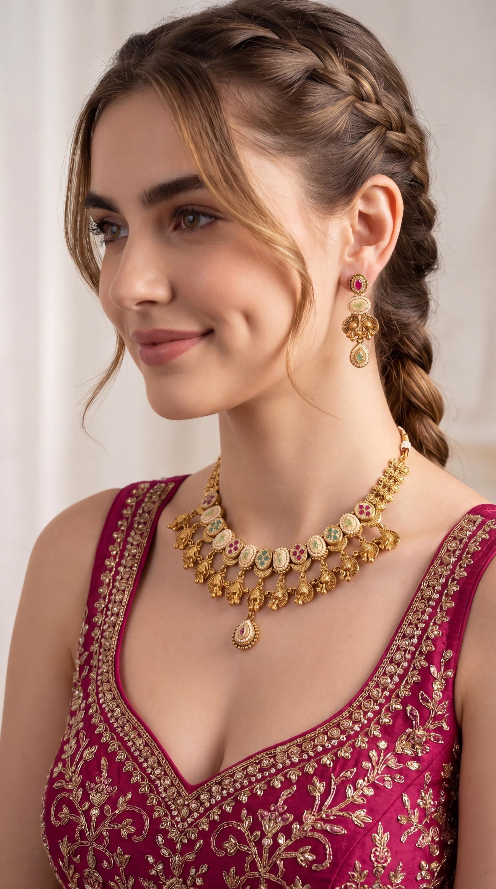 Premium Temple Jewelry Necklace Set/ South Indian Gold Plated Choker Necklace Set/ Traditional Peacock Motif Jewelry Set/ Antique Jewelry