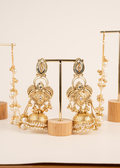 Kashmiri Earrings with Saharey/ Ghungroo Earrings/ Ear Chain Earrings/ Kaan Chain/ Indian Sahara Earrings/ Trendy Indian Pakistani Earrings/