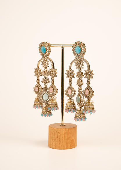 Indian Kundan Moissanite Earrings/ Gold Plated Statement Earrings/ Indian Jewelry/ Traditional Indian Bridal Earrings/ Bridal Wear Jewelry