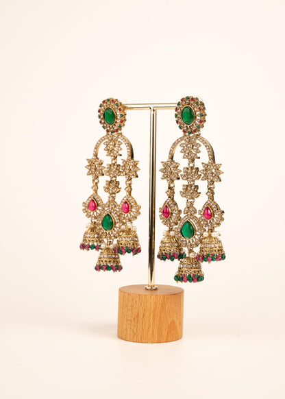 Indian Kundan Moissanite Earrings/ Gold Plated Statement Earrings/ Indian Jewelry/ Traditional Indian Bridal Earrings/ Bridal Wear Jewelry