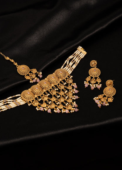 High Quality Gold plated Waterfall Necklace Set/ Statement Necklace/ Festive Jewelry Set/ Indian Pakistani Jewelry/ Mint/ Pink/ Party Wear