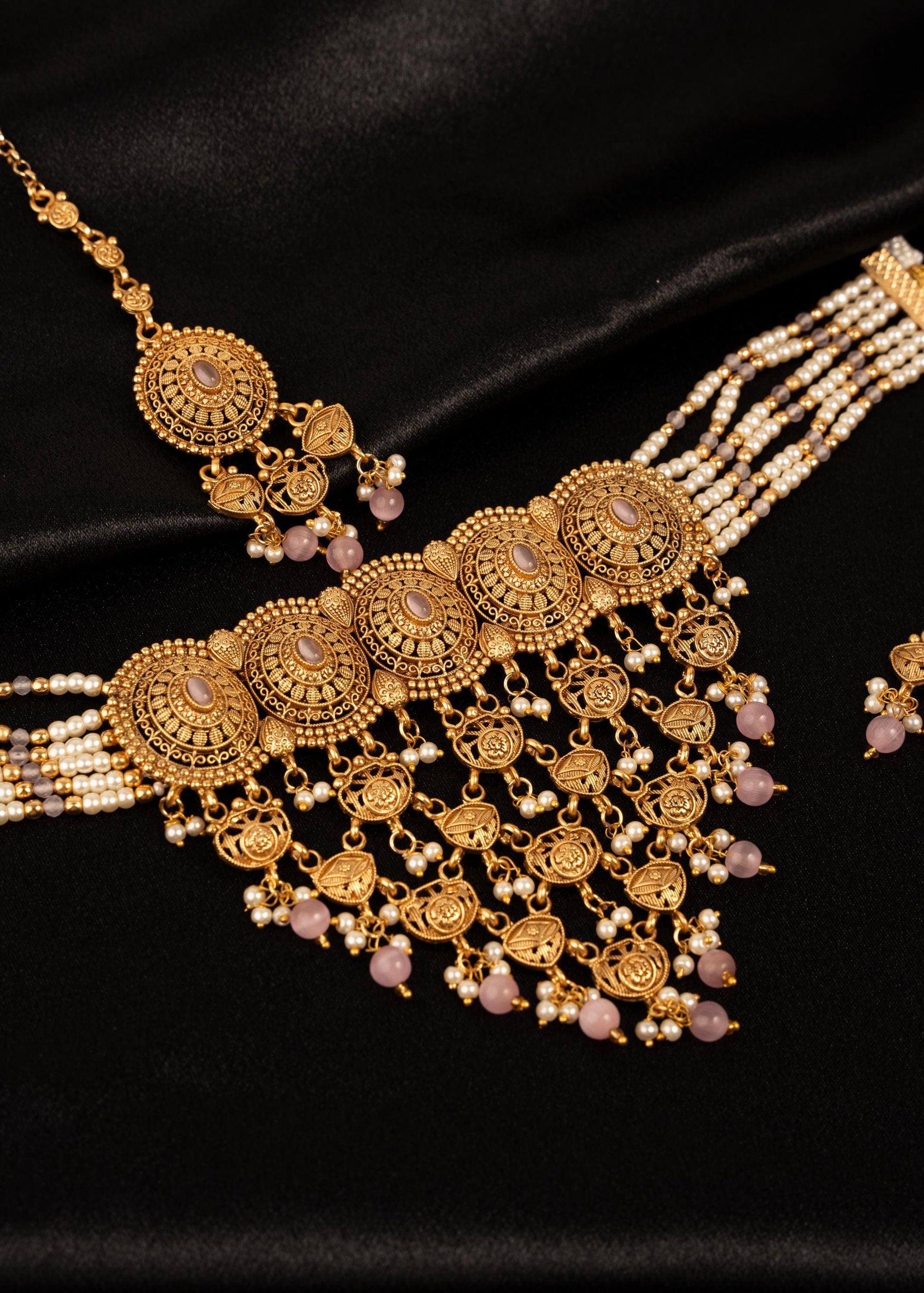 High Quality Gold plated Waterfall Necklace Set/ Statement Necklace/ Festive Jewelry Set/ Indian Pakistani Jewelry/ Mint/ Pink/ Party Wear