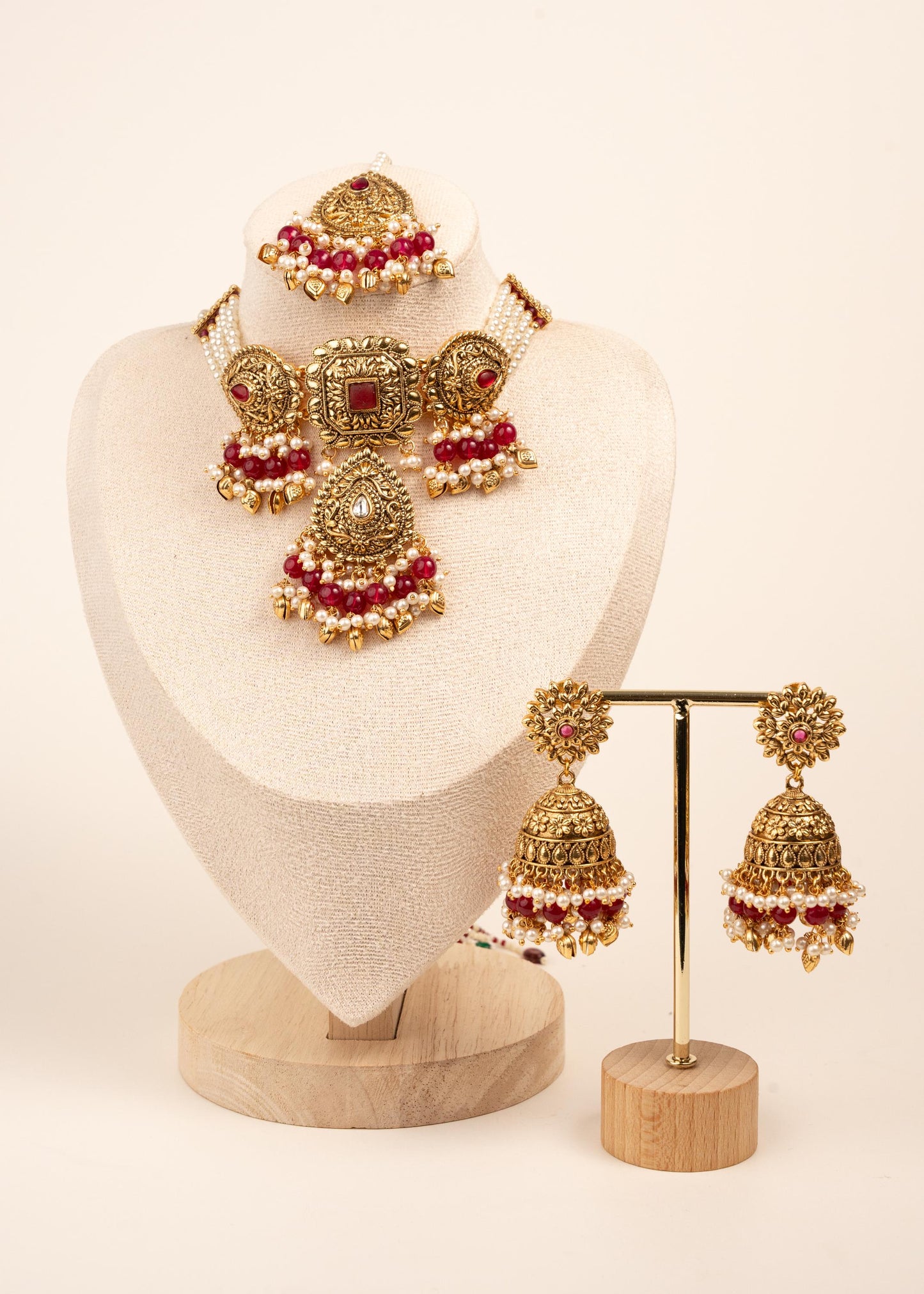 Viral Gold Plated Necklace Set with Maang Tikka/ Indian Jewelry/ Traditional Choker Necklace Set/ Pakistani Jewelry/ Statement Necklace