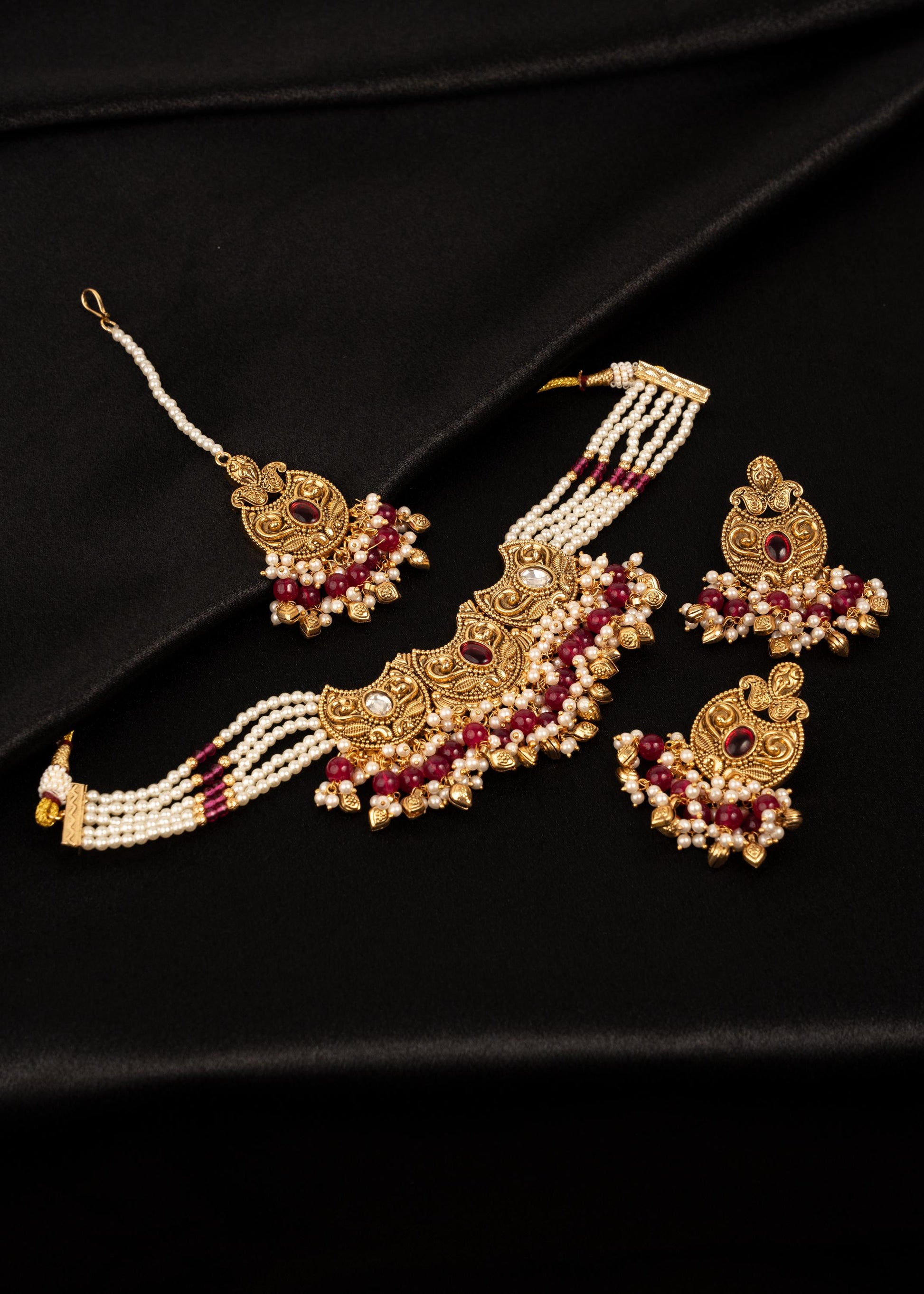 Premium Gold Plated Necklace Choker Set/ Indian Jewelry/ Traditional Necklace Set/ Festive Jewelry/ Pakistani Jewelry/ Indian Bridal Jewelry